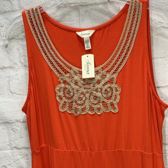 NWT Soma Dress Soutache Sleeveless Jersey Orange - Picture 3 of 10